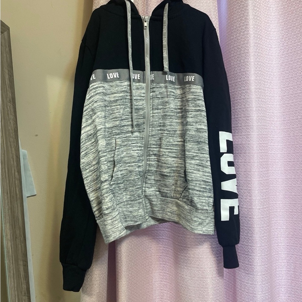 Iris Black and Gray Zip-Up Sweater with Color-Block Design